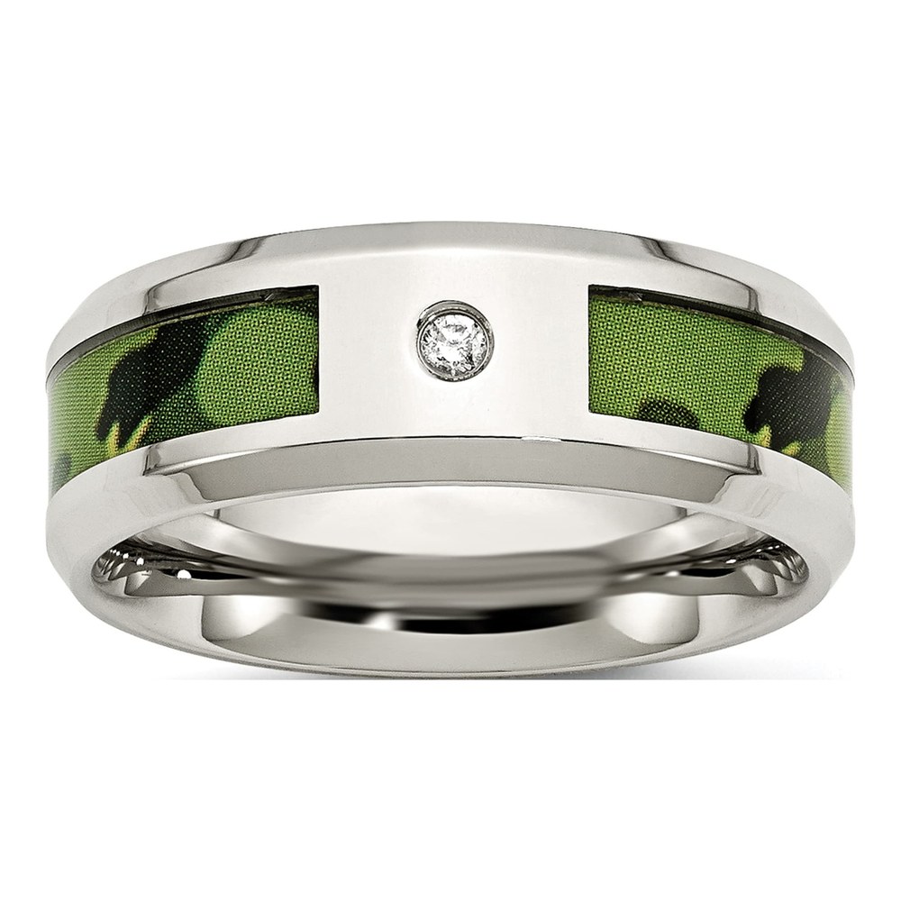Stainless Steel Diamond Camo Wedding Band
