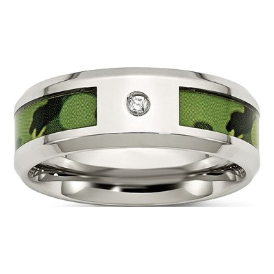 Stainless Steel Diamond Camo Wedding Band