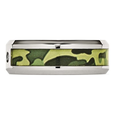 Stainless Steel 1/10 ct tw Diamond Camouflage Wedding Band – view 4
