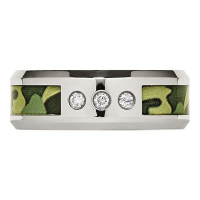 Stainless Steel 1/10 ct tw Diamond Camouflage Wedding Band – view 5