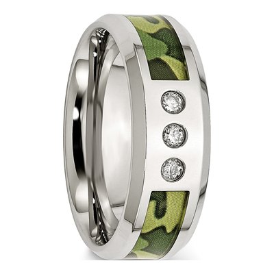 Stainless Steel 1/10 ct tw Diamond Camouflage Wedding Band – view 6
