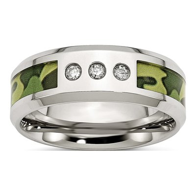 Stainless Steel 1/10 ct tw Diamond Camouflage Wedding Band