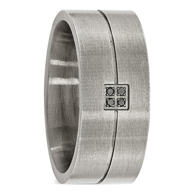 Stainless Steel Diamond Wedding Band – view 6