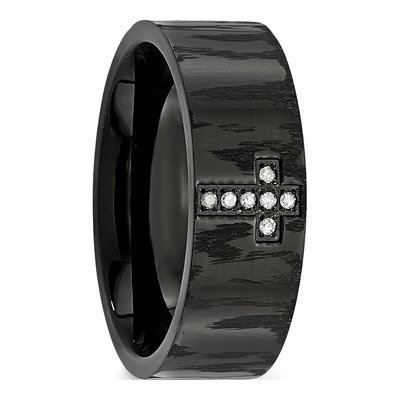 Black Stainless Steel 1/20 ct tw Diamond Cross Wedding Band – view 5