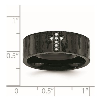 Black Stainless Steel 1/20 ct tw Diamond Cross Wedding Band – view 7