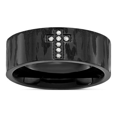 Black Stainless Steel 1/20 ct tw Diamond Cross Wedding Band