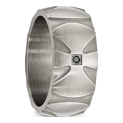 Stainless Steel 1/20 ct tw Diamond Cross Wedding Band – view 6