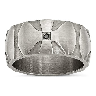 Stainless Steel 1/20 ct tw Diamond Cross Wedding Band