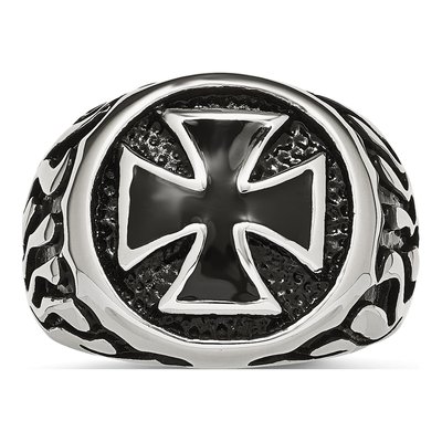 Men's Black Stainless Steel Cross Ring – view 5