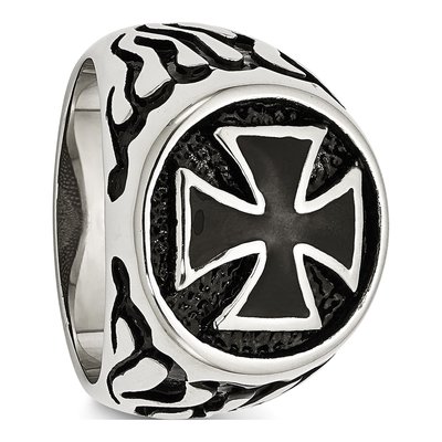Men's Black Stainless Steel Cross Ring – view 6