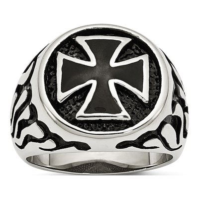 Men's Black Stainless Steel Cross Ring