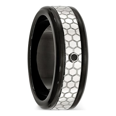 Black Stainless Steel Diamond Wedding Band – view 6