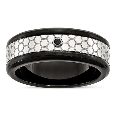 Black Stainless Steel Diamond Wedding Band