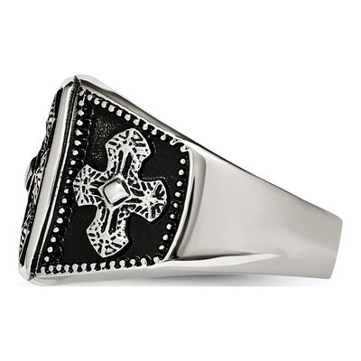 Men's Stainless Steel Antiqued Cross Ring – view 5