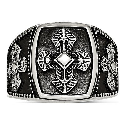 Men's Stainless Steel Antiqued Cross Ring – view 6