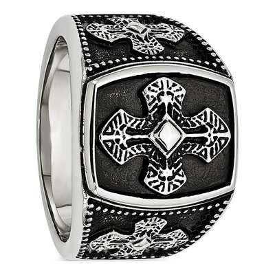 Men's Stainless Steel Antiqued Cross Ring – view 7