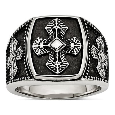 Men's Stainless Steel Antiqued Cross Ring