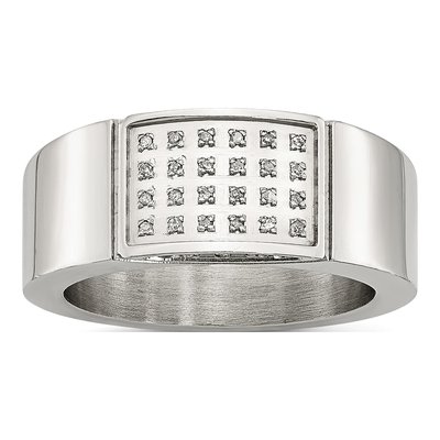 Stainless Steel 1/10 ct tw Diamond Wedding Band