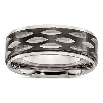 Black Stainless Steel 8mm Grooved Wedding Band
