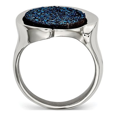 Stainless Steel Blue Druzy Ring – view 3