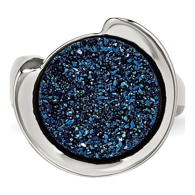 Stainless Steel Blue Druzy Ring – view 5