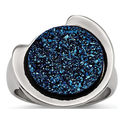 Stainless Steel Blue Druzy Ring