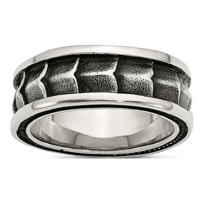 Stainless Steel 9mm Antiqued Wedding Band