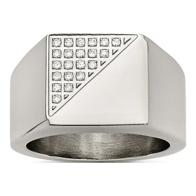 Men's Stainless Steel Crystal Signet Ring