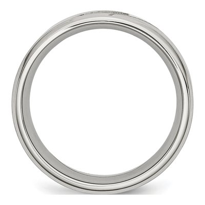 Stainless Steel CZ Beveled Wedding Band – view 3