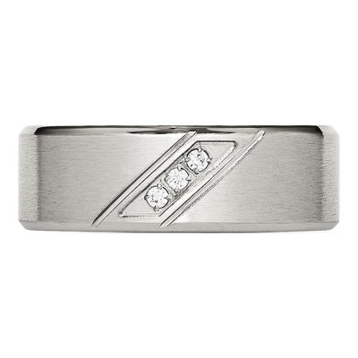 Stainless Steel CZ Beveled Wedding Band – view 5