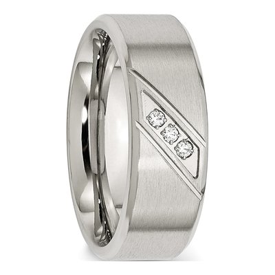 Stainless Steel CZ Beveled Wedding Band – view 6
