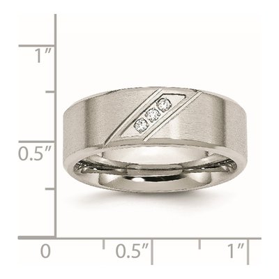 Stainless Steel CZ Beveled Wedding Band – view 8