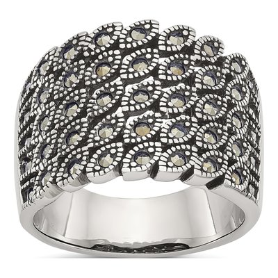 Stainless Steel Antiqued Marcasite Ring