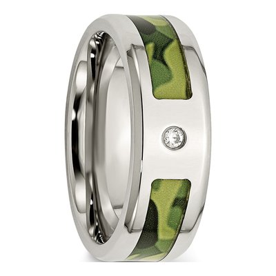 Stainless Steel CZ Camo Rubber Wedding Band – view 6