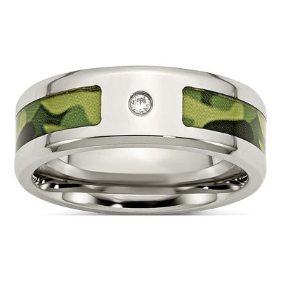 Stainless Steel CZ Camo Rubber Wedding Band