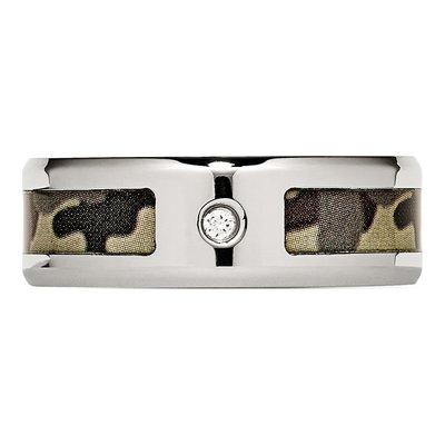 Stainless Steel CZ Camo Wedding Band – view 5