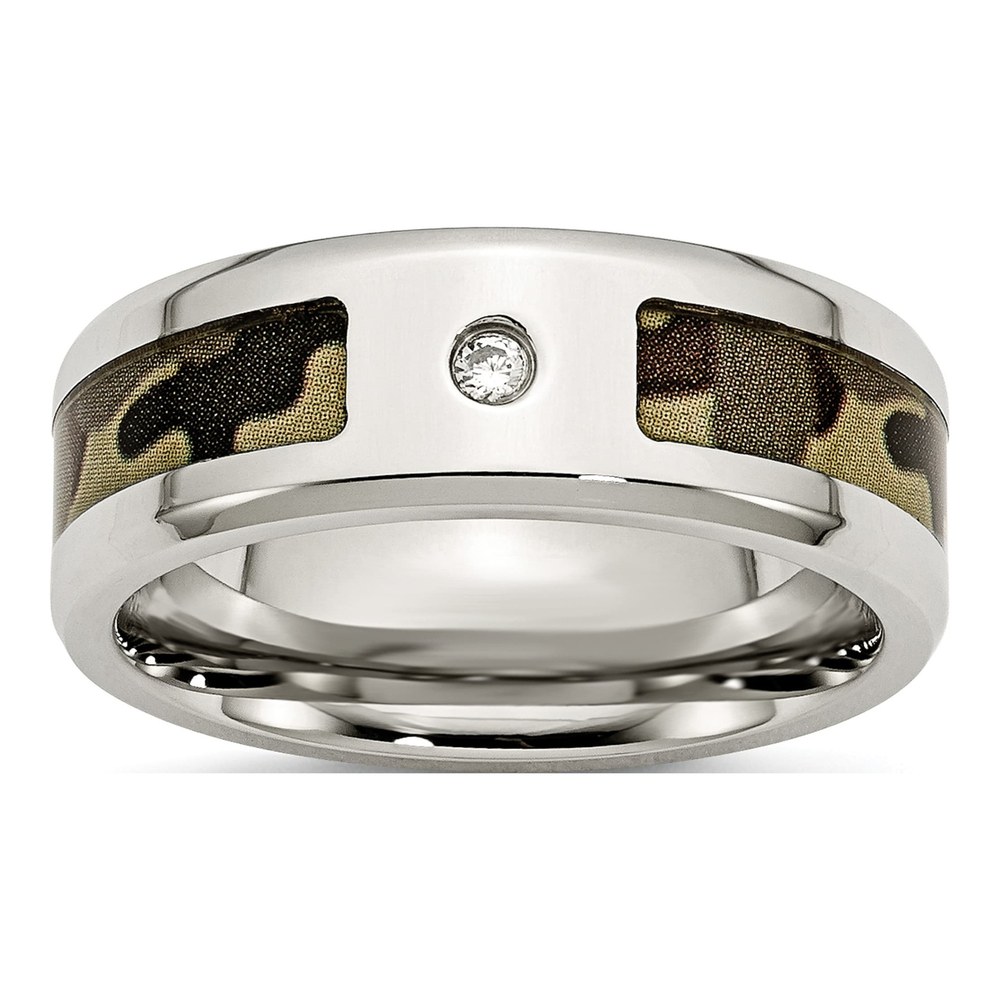 Stainless Steel CZ Camo Wedding Band