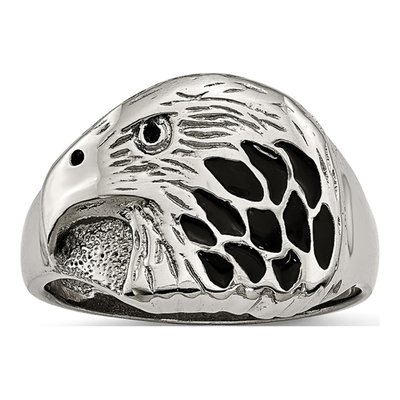 Men's Stainless Steel Black Enamel Eagle Ring