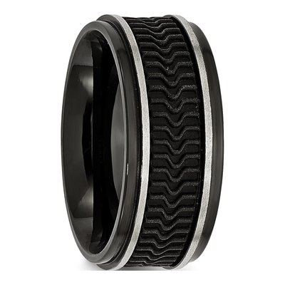 Black Stainless Steel 10mm Rubber Inlay Wedding Band – view 7