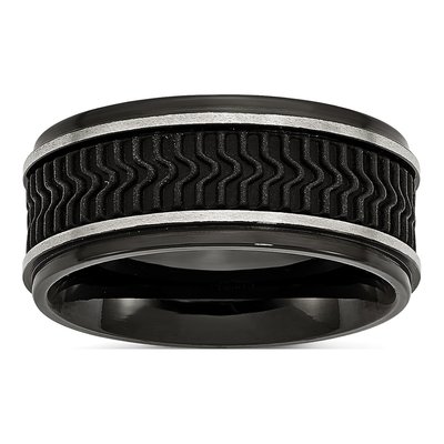 Black Stainless Steel 10mm Rubber Inlay Wedding Band