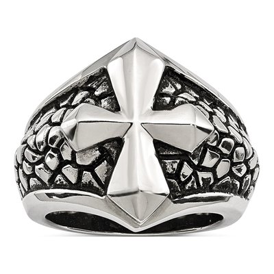 Men's Stainless Steel Antiqued Cross Ring