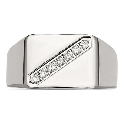 Men's Stainless Steel CZ Signet Ring – view 5