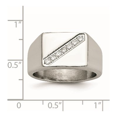 Men's Stainless Steel CZ Signet Ring – view 7