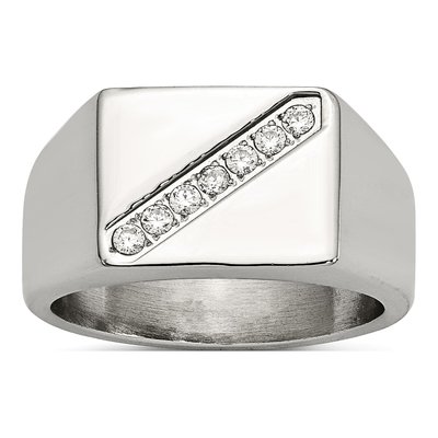 Men's Stainless Steel CZ Signet Ring