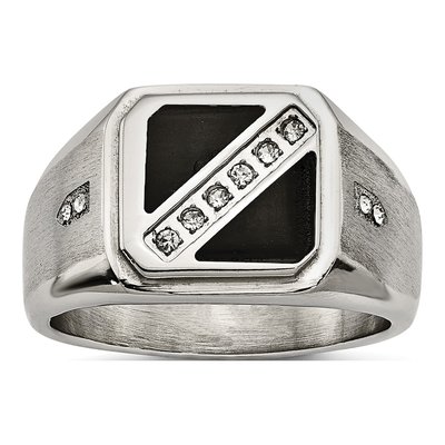 Men's Stainless Steel CZ Enamel Ring