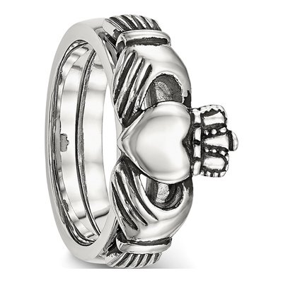 Stainless Steel Antiqued Claddagh Hinged Ring – view 8