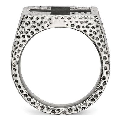 Men's Stainless Steel Black Enamel Cross Ring – view 3
