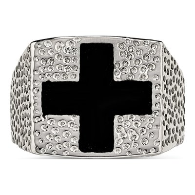 Men's Stainless Steel Black Enamel Cross Ring – view 5