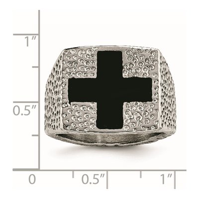 Men's Stainless Steel Black Enamel Cross Ring – view 7