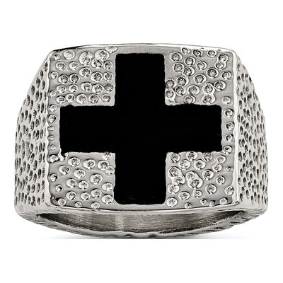 Men's Stainless Steel Black Enamel Cross Ring